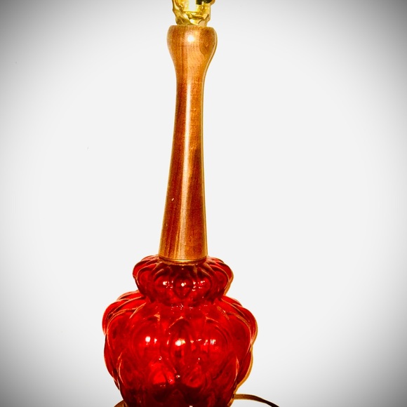 Elegant Fenton Ruby Red Antique Lamp. With Wooden Post